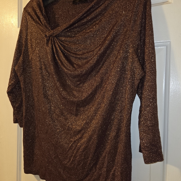 The Limited: Rusty Copper Metallic 3/4 Sleeve Knotted Neck Top/Blouse.  Size XL. - Picture 9 of 16